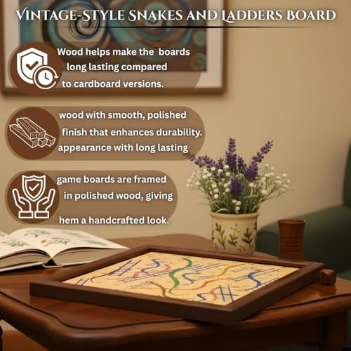 Image of inch2-in-1 Wooden Board Game Set in Brown - Ludo & Snakes & Ladders | Handcrafted Sheesham Wood | Classic Family Game for Kids & Adults | Includes Pawns & Dice | Durable Indoor Fun inch 10.5 x 10.5 Inches