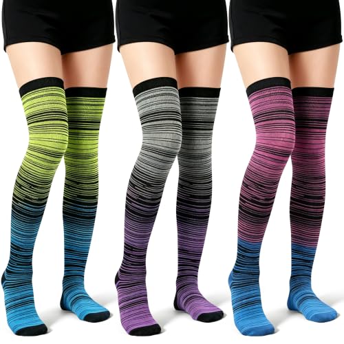 Image of CHARMKING 3 Pairs Thigh High Compression Socks for Women and Men 15-20 mmHg Boost Circulation and All Day Comfort