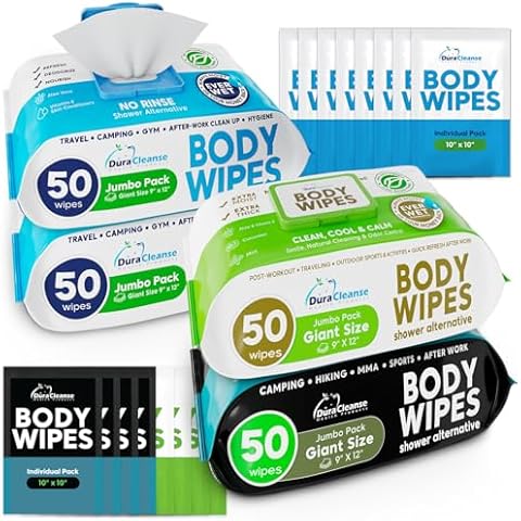 Body Wipes for Men and Women, Extra Moist No Rinse Cleaning Wipes - 2Pk Universal, 1Pk Women and 1Pk Men Body Wipes - 200 count + 16 9"x12" Travel Size Toiletries For Camping Hygiene Essentials Cover