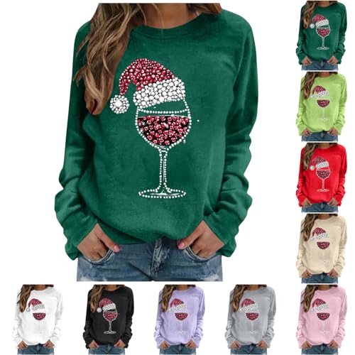 Christmas Shirts for Women Long Sleeve Christmas Graphic Tee Cute Crew Neck Holiday Tshirts Funny Loose Pullover Tops