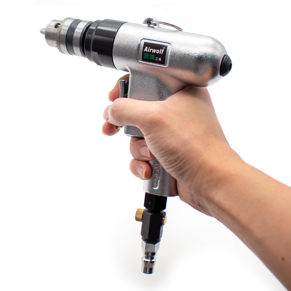 Toplionace Taladro Neumático de Alta Velocidad 2000 Rpm Inalámbrico Tipo Pistola Taladro de Aire Reversible Herramienta de Perforación de Orificios de Alto Par Abrazadera de 1-10mm