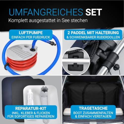 ArtSport Schlauchboot 3,20 m für 4 Personen mit 2 Sitzbänke & Aluboden - Paddelboot mit Paddel, Pumpe, Tasche & Reparaturset - Angelboot aufblasbar – Bild 4