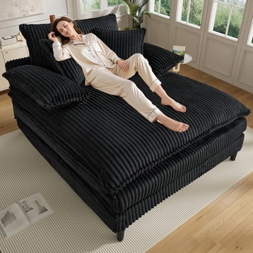 Oversized Corduroy Chaise Lounge with Adjustable Backrest