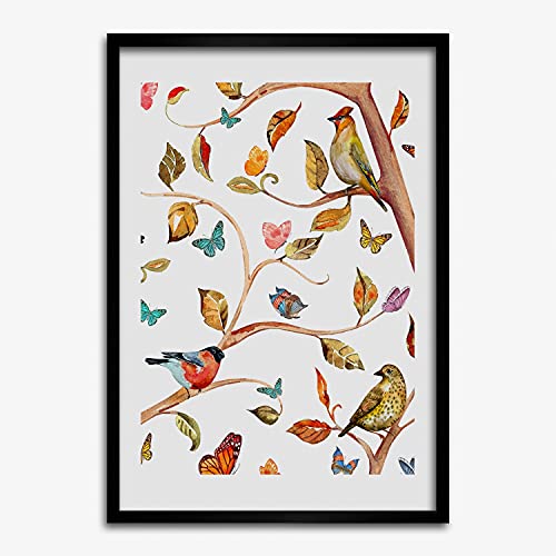 Cadre MDF 50x70 cm Tulup avec affiche d'oiseaux et papillons pour décoration murale de salon