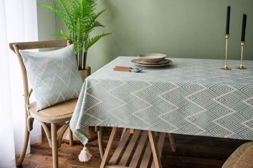 Nappe jacquard vert 135x160cm rectangulaire à franges pour table de salon - 3