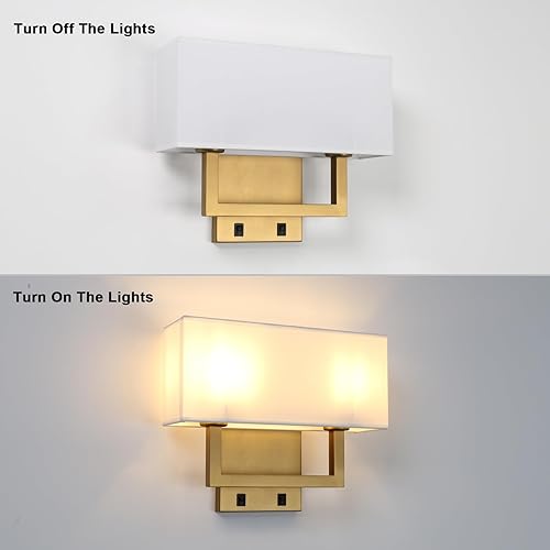 Miniatura 5 de Yosoan Juego de 2 apliques de pared para interiores con interruptor de encendido y apagado, acabado interior bohemio moderno de latón, 2 luces,