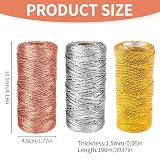 Taśma sznurkowa, złoty sznurek 1,5 mm, taśma prezentowa, 3 x 100 m, metaliczny sznurek, do rzemiosła artystycznego, na Boże Narodzenie, dekoracja ślubna