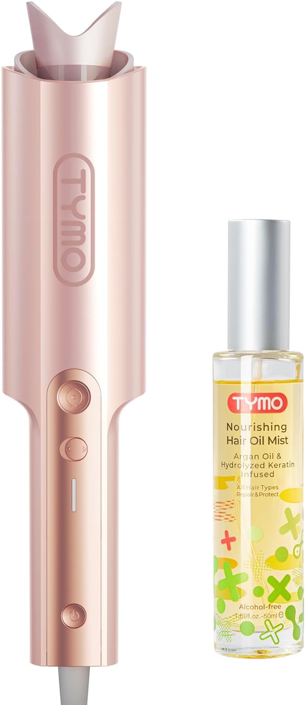 TYMO CURLPRO Plus Automatic Curling Iron & Argan Hair Oil Spray, Effortless Curling Wand + Nourishing Shine, 2-Step Styling Kit for Soft, Defined, Frizz-Free Curls, Adds Gloss, Bounce & Silky Finish