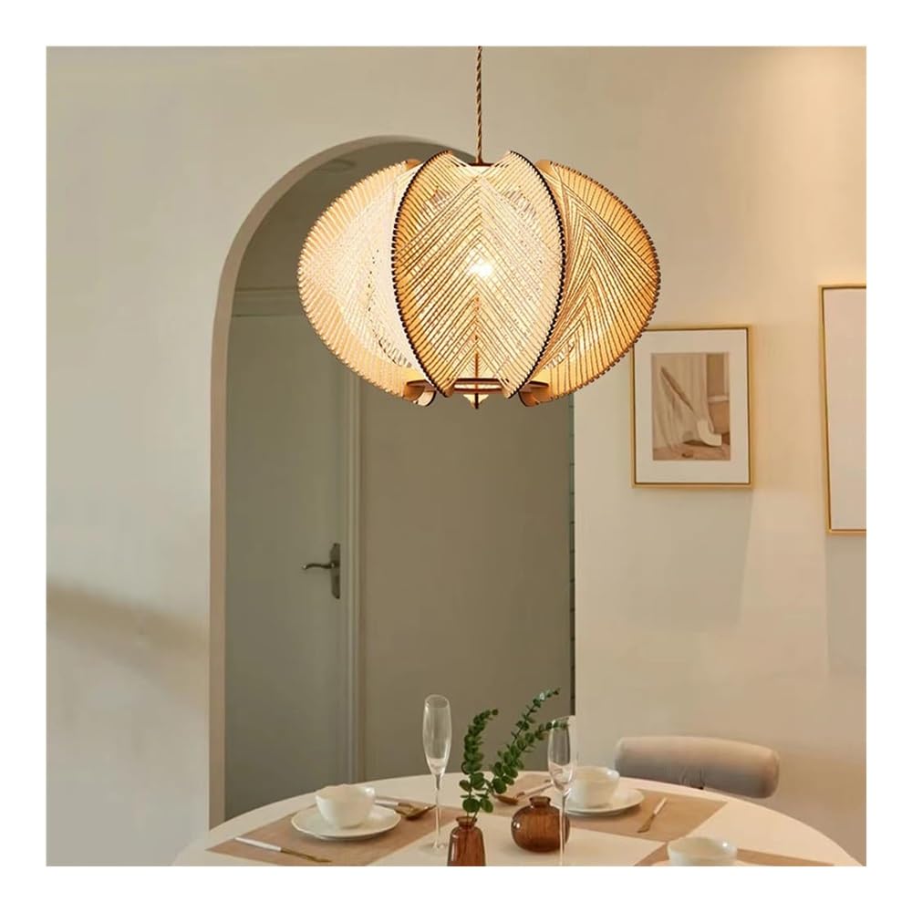 Lustre rotin et corde de chanvre vintage pour suspension de plafond bohème