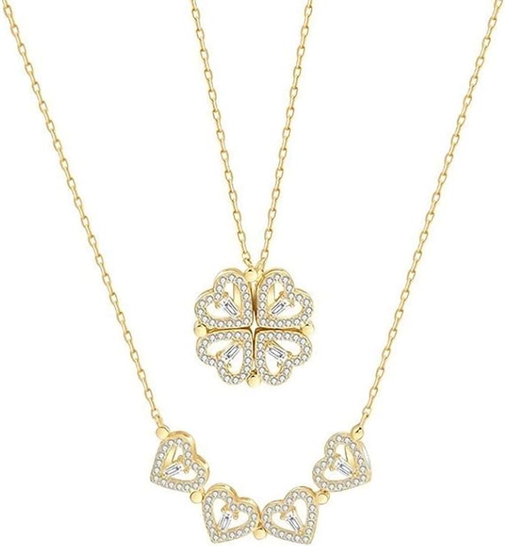 Karishma KreationsRose Gold Two In One Magnetic Hearts Clover Pendant Necklace Women Girls Necklace locket 4 Heart Magnetic Rose Gold Necklace Pendants chains Valentine Birthday Gift