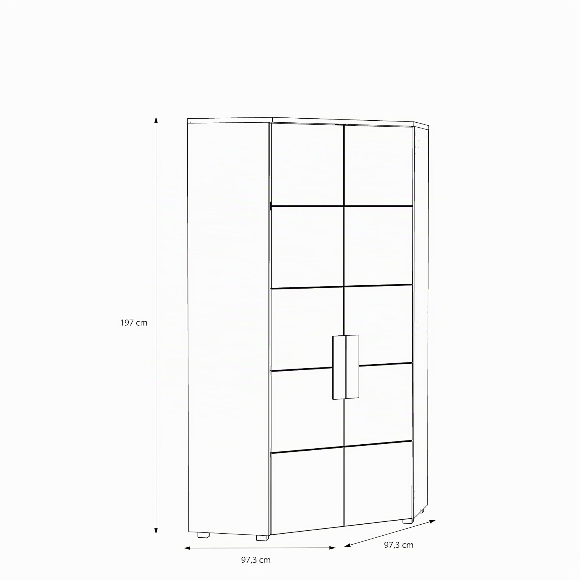 FORTE ARKINA Eckschrank 95 100, Eckkleiderschrank, Drehtürenschrank Skandinavisch, 2-türig mit Einlegeböden und Kleiderstange, Weiß / Holzdekor: Artisan Eiche, 97 cm breit x 197 cm hoch x 97 cm tief