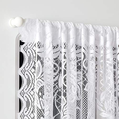 Warm Home Designs Pair Of 2 White Color Lace French Door Curtain Panels Are 52 Inch Wide By 72 Inches Long. Scalloped Doorway Sidelight Curtains Come With 2 Matching Tie-Backs. R White 52” X 72” #TOP2