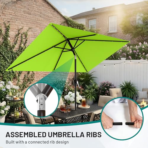 Image of AreShark 6.5' x 10' Rectangular Patio Umbrella with Solar Lights, Solar Powered Lighted Market Umbrella w /Tilt and Crank, Outdoor Table Umbrella for Garden, Deck, Backyard, Pool, Apple Green
