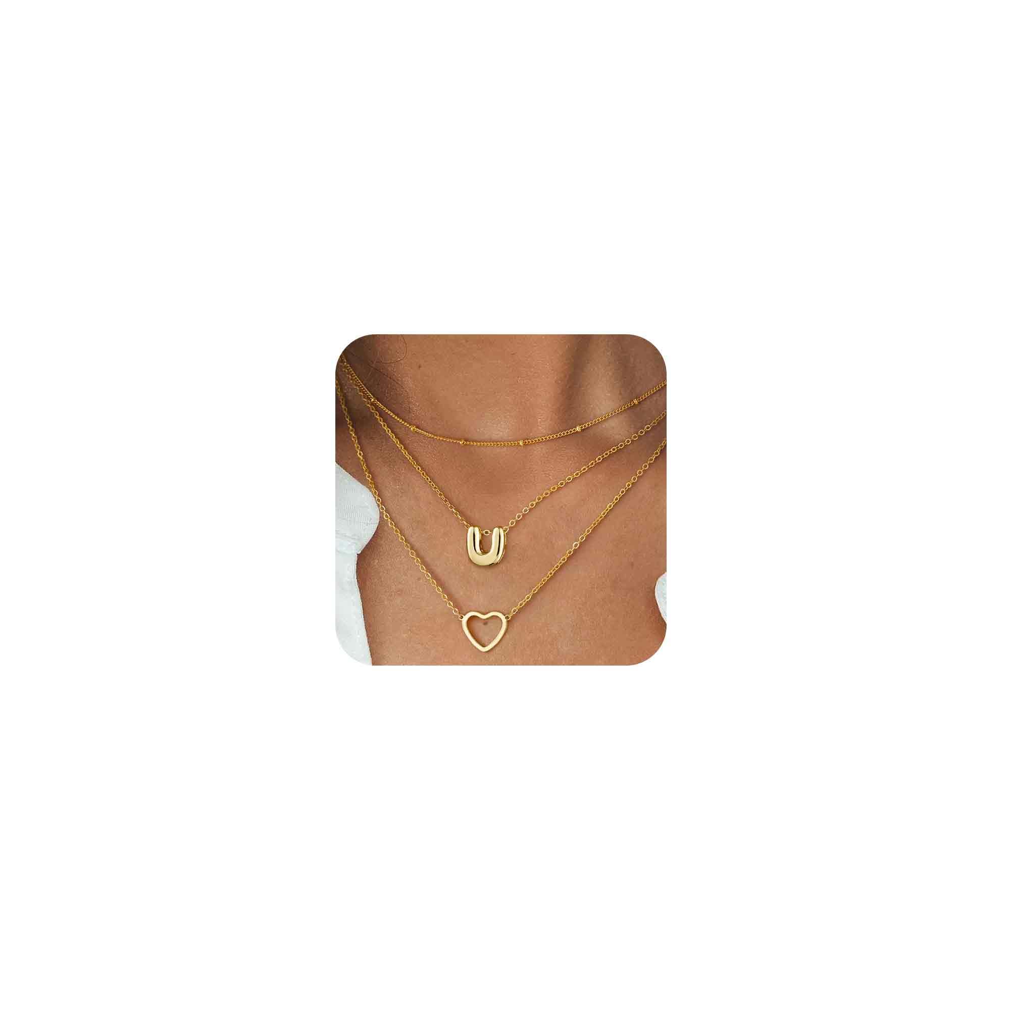 QYYZTQY Iniziale s per Donna 3 Pezzi Semplice Cuore d'oro alla con Lettera a Bolle Oro Semplice con Ciondolo Carino - Catena con Lettera dalla A alla Z, Regalo di gioielleria