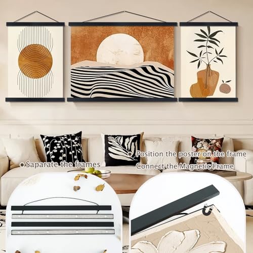 Sanauto Magnetic Poster Hanger Frame,Light Wood Frame Hanger for Photo Picutre Canvas Artwork Art Large Size Wall Map Print Wall Hanging (25cm/9.8",Black) - Image 2