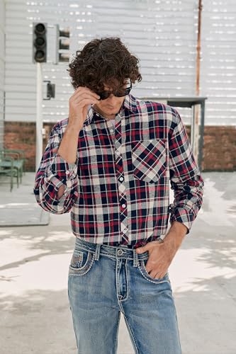 Image of Betusline Boy and Men Button Down Plaid Shirt