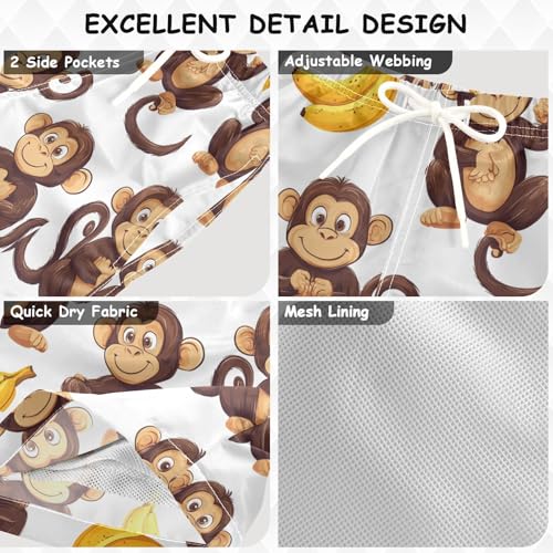 Pigsaly Boys' Swim Board Shorts Yellow Bananas Brown Monkeys Boy's Swim Trunks Kids Swimwear 5T3