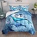 AILONEN Whale Stingray Twin Size Bedding Set, Blue Watercolor Ocean Animals Plants Ink Smoky Fog Comforter Set Soft Breathable Duvet Set for Boys Girls 3 Pieces, 1 Quilt and 2 Pillowcases