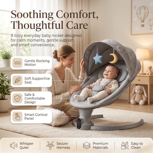 Image of StarAndDaisy Swing Rocker /Cradle for Baby with Automatic 5-Level Swing - Toddler & Infant Rocking seat /Chair with 3-Level Backrest Adjustable, & Remote Control -Graffiti Grey