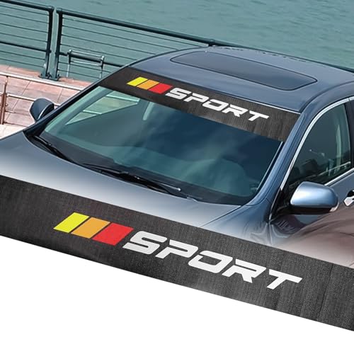 Image of Black Front and Rear Windshield Window Vinyl Decal Transparent Car Sport Banner Strip Film Universal Racing Style Decoration Sticker (Yellow Orange Red)
