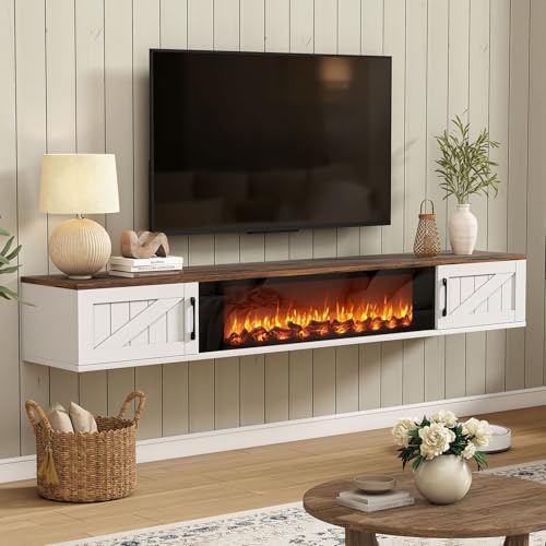 Floating TV Stand with 36" Electric Fireplace, 70" Farmhouse Ente...
