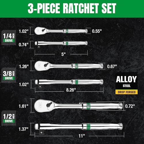 SK 3-Piece Ratchet Set, 1/4", 3/8", 1/2" Drive Ratchet, 90-Tooth Pear Head by SK - Used condition - Image 5