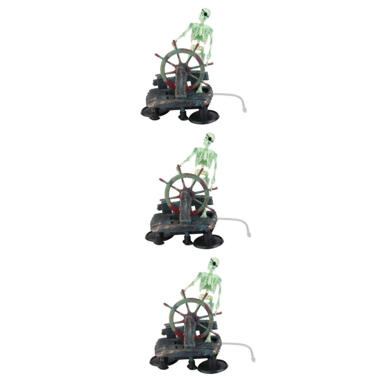 Housoutil 3 Pièces décoration à air pour Aquarium décorations de crâne d'aquarium Squelette sur Roue aménagement paysager d'aquarium décor de Capitaine d'aquarium pneumatique décorer Animaux