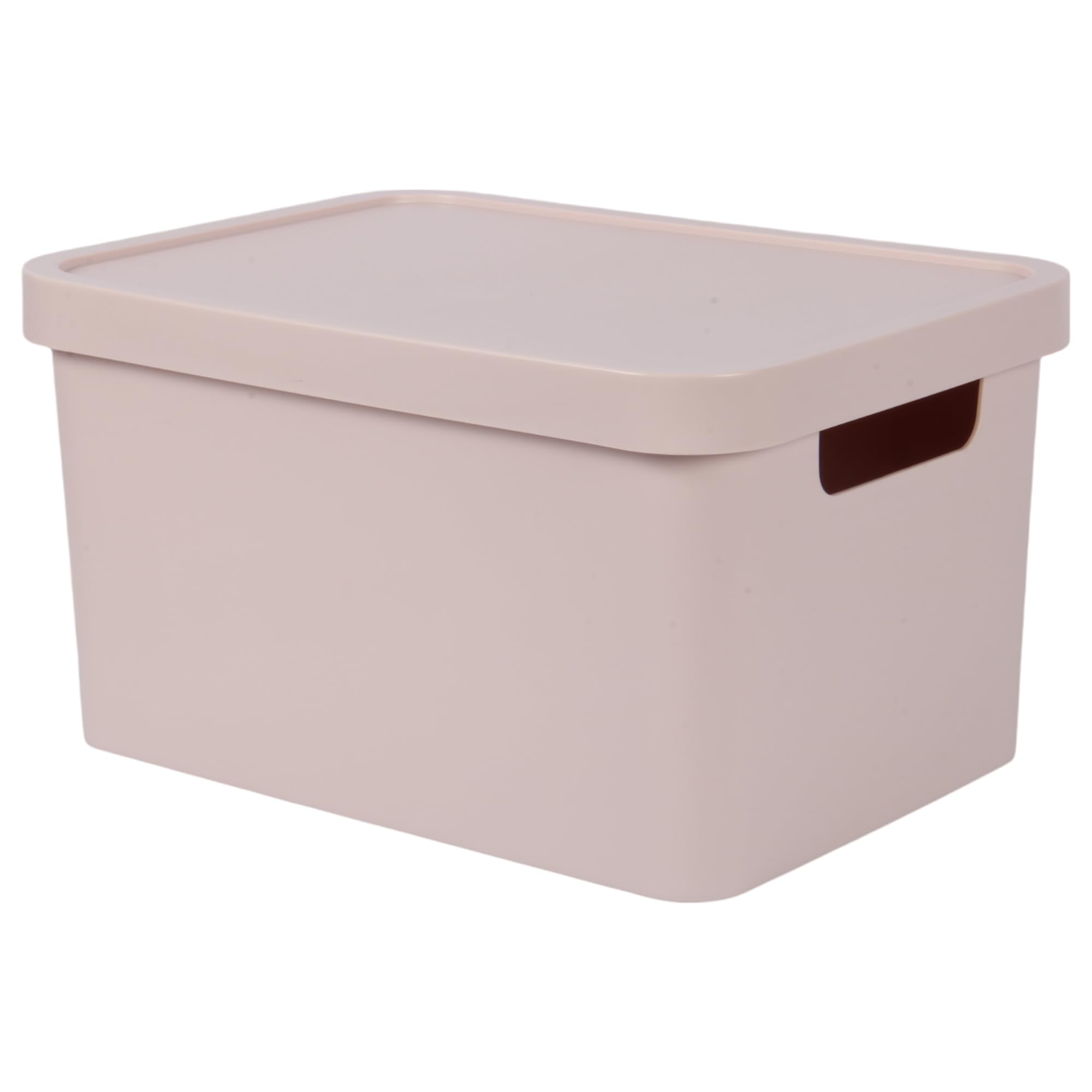 Plastic Large Storage Box with Lid, 31L Capacity, Solid Matte Colour, Decorative Design with Handle, Stackable & Nestable Space-Saving Organizer for Home & Office – 45.5 x 33.5 x 25 cm (PINK)