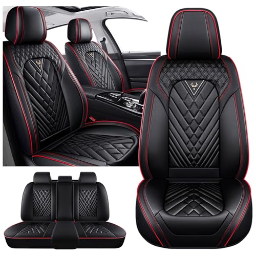 Image of GMC Seat Covers Custom Fit for GMC 2000-2026, Waterproof Nappa Leather Car Seat Cover, Comfortable and Anti-Slip Full Set Car Seat Covers(5 Seats /Black Red)