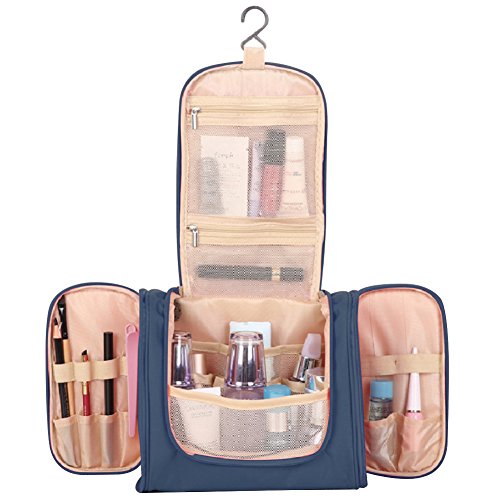 Preisvergleich Produktbild Kulturbeutel, zum Aufhängen mit Spiegel, Waschtasche, Kosmetiktasche Geräumige Kulturtasche Männer und Frauen mit Haken (Enzianblau)