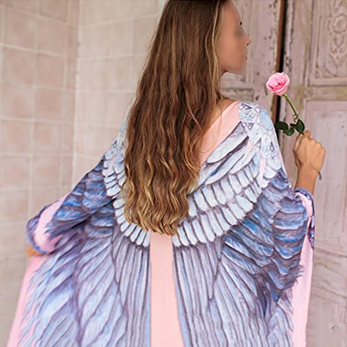 Women Angel Wings Printed Cover Up Kinomos Maxi Chiffon Bikini Coverups Beachwear Cardigans (A, One Size) #TOP1
