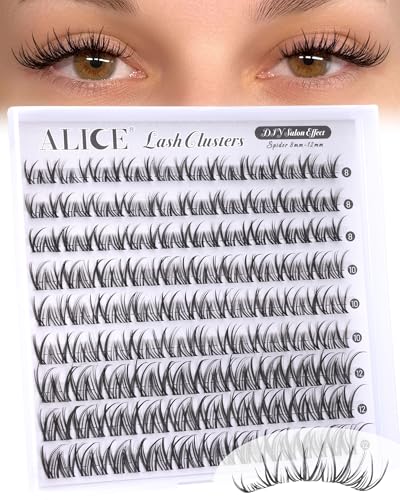 ALICE Lash Clusters Natural Wispy Eyelash Clusters 8-12mm Short Spider Cluster Eyelash Extensions DIY Lash Extensions CC-Curly Invisible Band Individual Spider Lashes