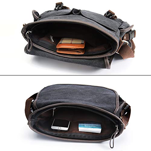 Evaduol Schoudertassen heren, van vintage canvas, premium herentas, laptoptas voor 13,3 inch laptop, schoudertas… - Afbeelding 4