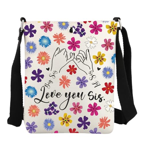 FEELMEM Love You Sis Borsa a tracolla Big Sis Little Sis Borsa Big Little Sister Amicizia Borsa a tracolla Sorella Regali da Sorella, Beige, size