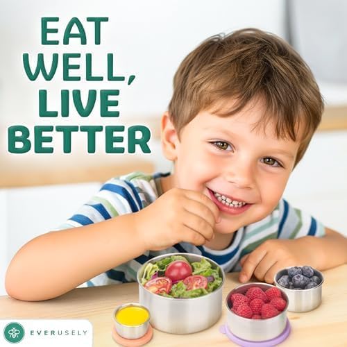 Everusely - Stainless Steel Food Containers - 4 Pack, Garden Harvest - Metal Lunch Box - Nesting Snack Containers for Office, Home Food Storage - Leakproof Silicone Lids - Dishwasher and Freezer Safe - Image 6