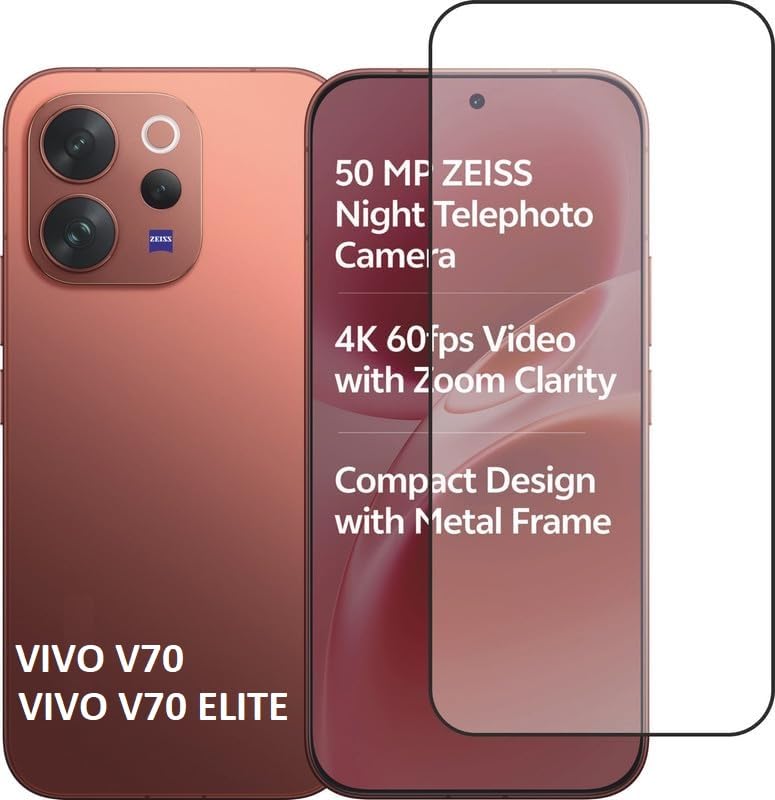 Image of ANDYGLASSES Tempered Glass Screen Protector Compatible For Vivo V70 /Vivo V70 Elite 5G (Black) Edge To Edge Full Screen Coverage With Easy Installation Kit,Pack Of 1