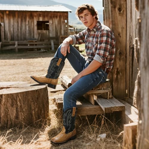 rollda cowboy boots for men western boots men39s square toe chunky heel mid-calf boots classic embroidered pull on tabs