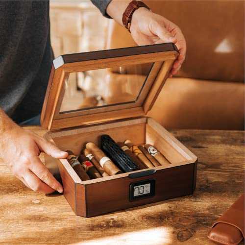Case Elegance Mag Desktop Humidor, Easy Humidification System, Accurate Digital Hygrometer, Walnut Finish, Magnetic Seal, For 20-30 Cigars #TOP6