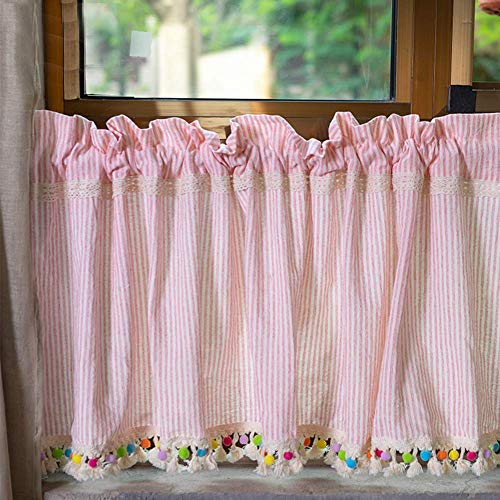 Cortinas de algodón cortas para baños y salones con diseño a rayas 3