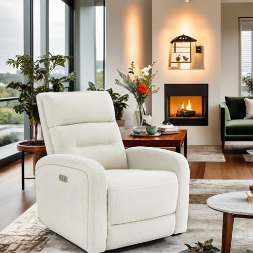Watson & Whitely Swivel Power Recliner Glider Rocker, Small Recliner with USB Port for Living Room, Fabric in Linen