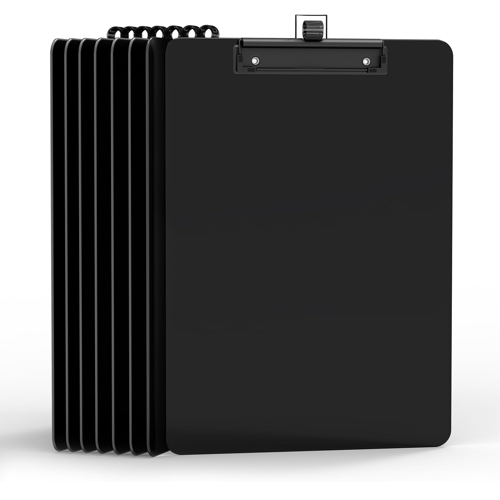 Juvealoe Black Clipboard with Pen Holder, 8.5 x 11 Plastic Clip Boards with Black Low Profile Clip, Letter Size for Classroom, Teacher, Students,