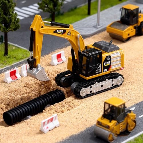 Image of Mini RC Construction Vehicle | 1:64 Scale Die-Cast Metal Body | Remote Control Engineering Toy Vehicle for Kids | Realistic Simulation Styling (Excavator 1.64 Scale)