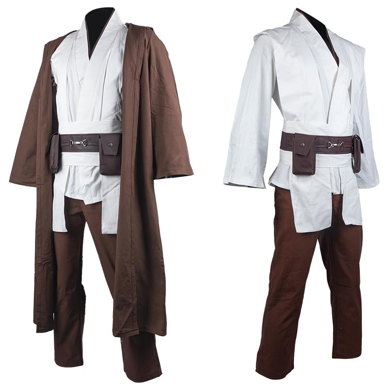 Horizoncos Men's Costume Robe Adult Male Tunic Costume Hooded Uniform Full Set Halloween Cosplay Cloak, White Adult, Medium