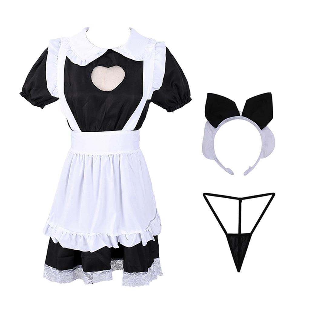 CALANDIS® Women Cosplay French Maid Uniform Apron Fancy Dress A