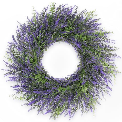 DDHS 24inch Lavender Wreath for Front Door Window Porch Spring Summer Artificial Wreaths All Seasons Farmhouse Indoor Outdoor Decor-pulpre