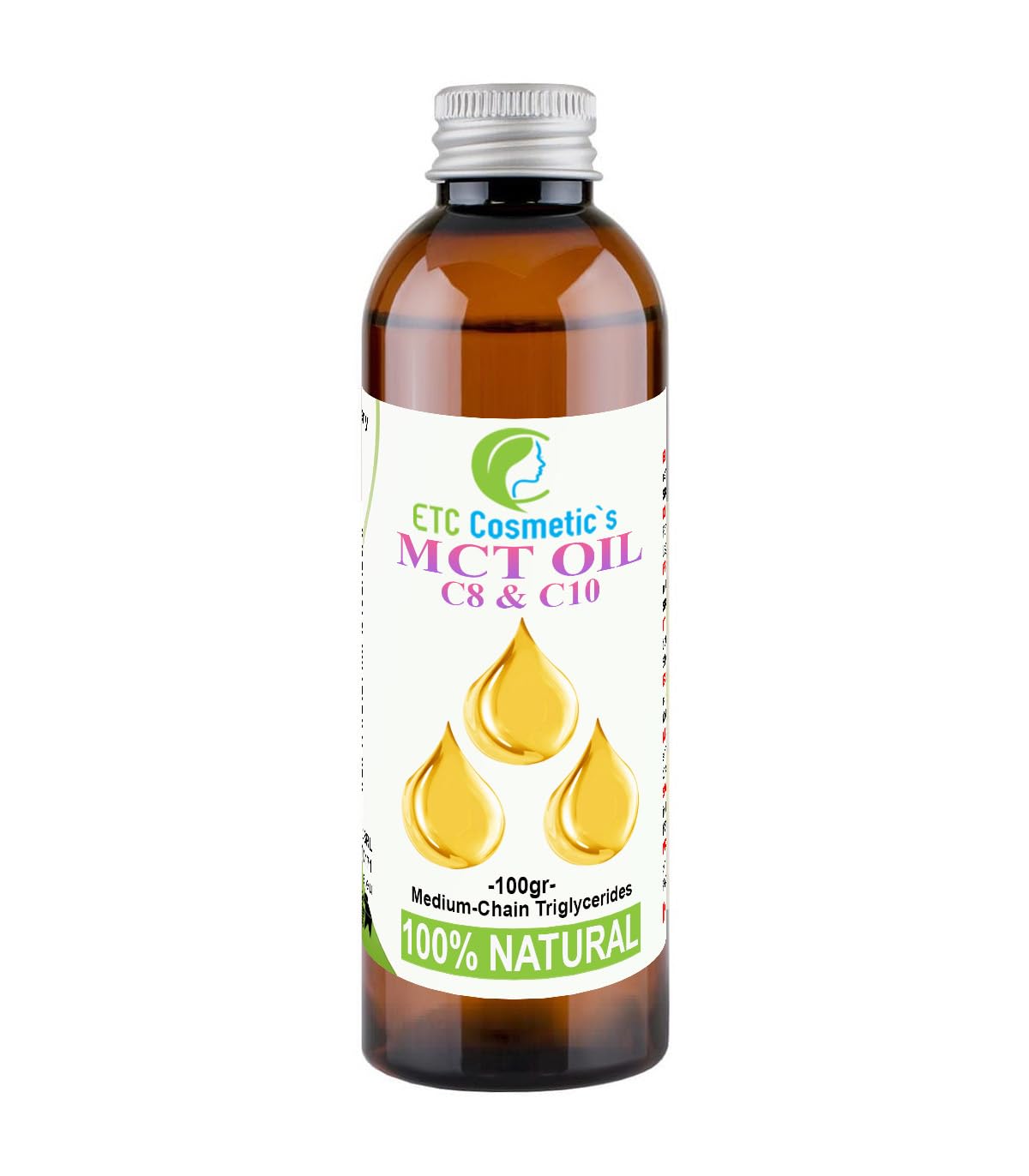 Aceite MCT - 100 g - Triglicéridos de cadena media C8 y C10 | Usos: bálsamos, cremas, productos para después del sol, aceites de playa, contorno de ojos, desmaquillantes, sérums