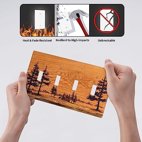 Rustic Brown Pine Tree Wood Print 4 Gang Light Switch Cover Quad Toggle Wall Plate Decorative Electrical Switchplate Faceplate for Bedroom Living Room Bathroom Home Decora(plastic) - 5