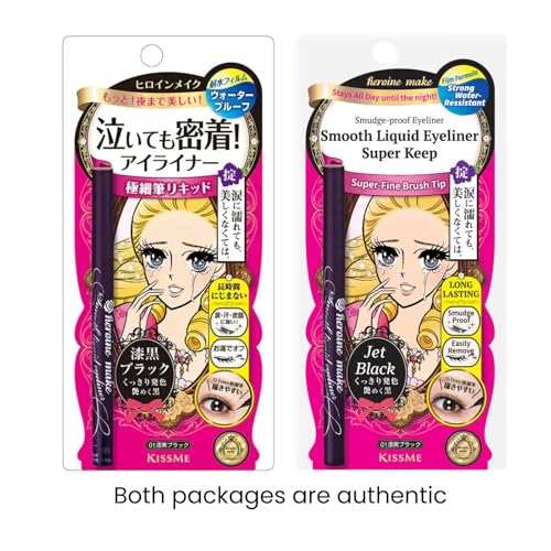 HEROINE MAKE by KISSME Waterproof Mascara Black by Defining Fiber for Long and Curl Eye Makeup for Women + Smooth Liquid Black Eyeliner, Smudge-free + Gentle Mascara Remover Oil Free, 3 Set
