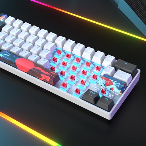 Image of Protable 60% Percent Gaming Keyboard Mechanical, Mini Compact Ice-Blue LED Backlit 61 Keys Wired Office Keyboard with red Switch for Mac /Win /PS4 /PS5（61White /red Switch）