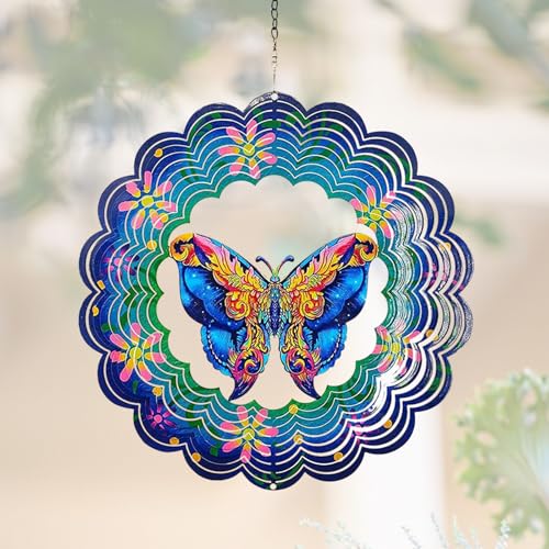 NICENEEDED Butterfly Hanging Wind Spinner, 3D Metal Hanging Wind Spinners for Outdoor & Indoor Decorations, 9.8 Inch Butterfly Spinner Decor Wind Sculpture for Yard and Garden